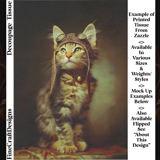 Fantasy Steampunk Aviator Kitten FB6L Decoupage Tissue Paper (Creator Uploaded)