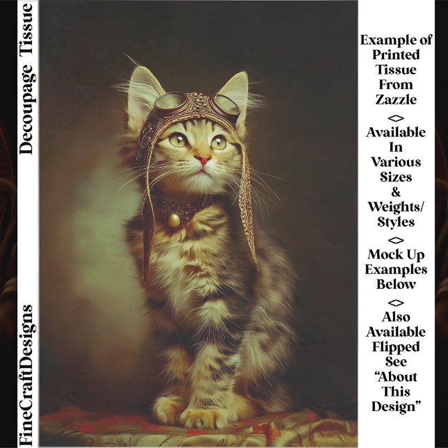 Fantasy Steampunk Aviator Kitten FB6R Decoupage Tissue Paper (Creator Uploaded)