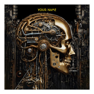 Fantasy Steampunk Cyborg Brain Poster