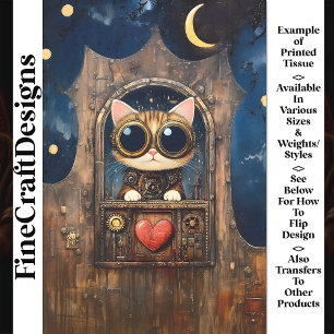 Fantasy Steampunk Tabby Cat Kitten AR1 Decoupage Tissue Paper