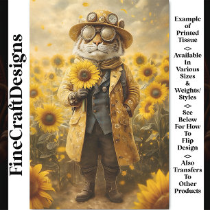 Fantasy Steampunk Tiger, Sunflowers AK9F Decoupage Tissue Paper