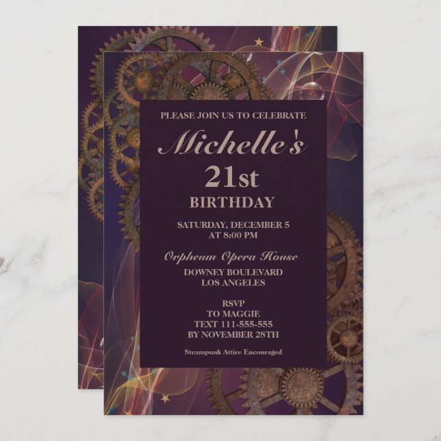 Fantasy Steampunk Vintage Birthday Invitation (Front/Back)