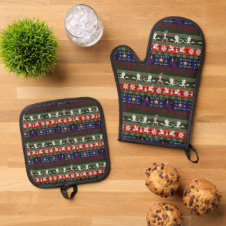 Fantasy Style Ugly Sweater Pattern Oven Mitt & Pot Holder Set