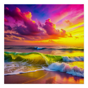 Fantasy Sunset Over Serene Lake - 3D Pastel Wall Poster