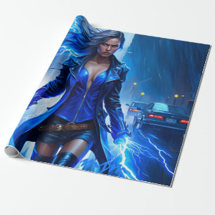 Fantasy Super Hero Girl With Lightning Power Wrapping Paper