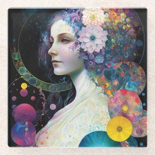 Fantasy Surreal Cosmic Woman Goddess Glass Coaster