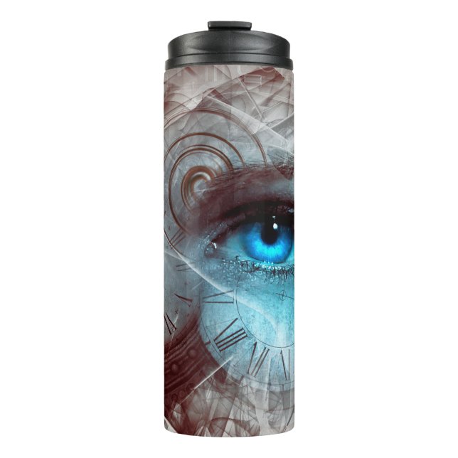 Fantasy surreal eye time clock thermal tumbler (Front)