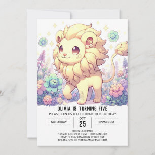Fantasy Sweet Lion Digital Birthday Invitation