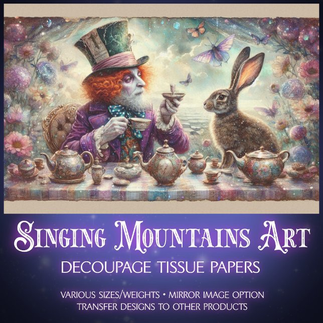 Fantasy Tea Party Wonderland Hatter Hare Decoupage Tissue Paper (Creator Uploaded)