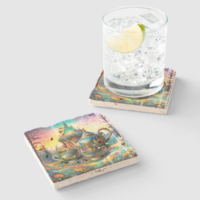 Fantasy Tea Set Stone Coaster (Side)
