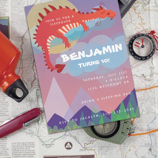 Fantasy Theme Dragon Sleepover Campout Invitation (Creator Uploaded)