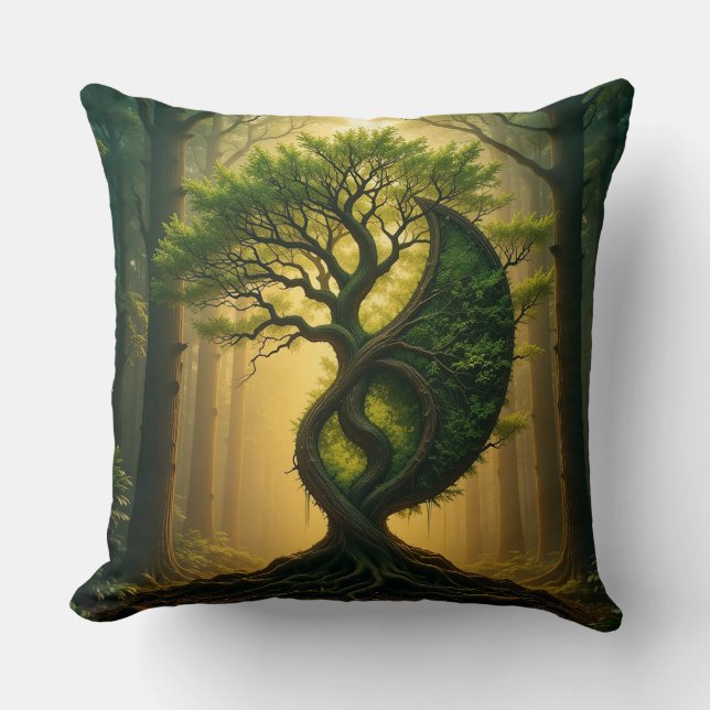 Fantasy Tree Shaped as Yin Yang in Mystical Wood Cushion (Front)