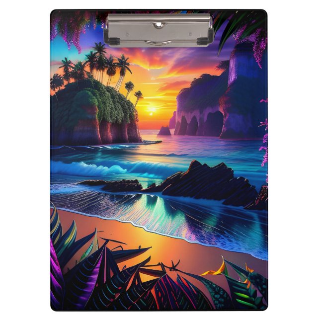 Fantasy Tropical Beach Three Clipboard (Front)