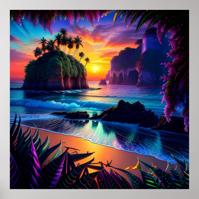 Fantasy Tropical Beach Three Poster (Front)