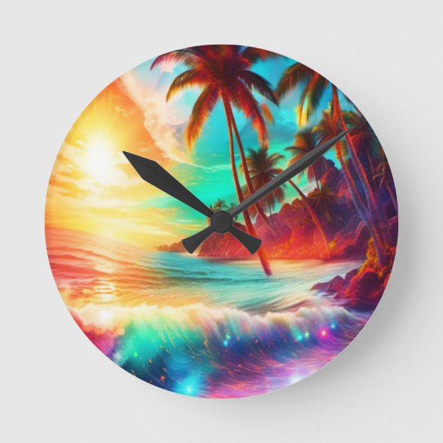 Fantasy Tropical Island Round Clock (Front)
