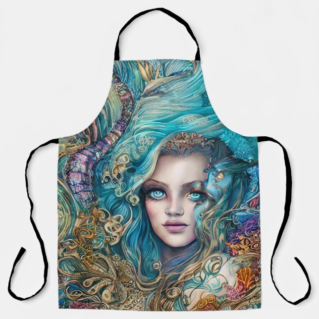 Fantasy Underwater Goddess Abstract Artwork Sherpa Apron (Front)