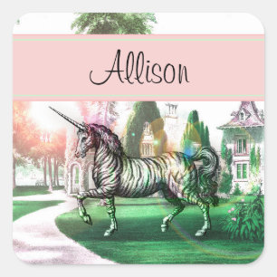 Fantasy Unicorn in Cottage Square Sticker