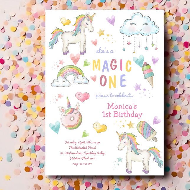 Fantasy unicorn magic one birthday invitation (Creator Uploaded)