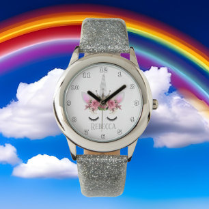 Fantasy unicorn silver princess face name watch