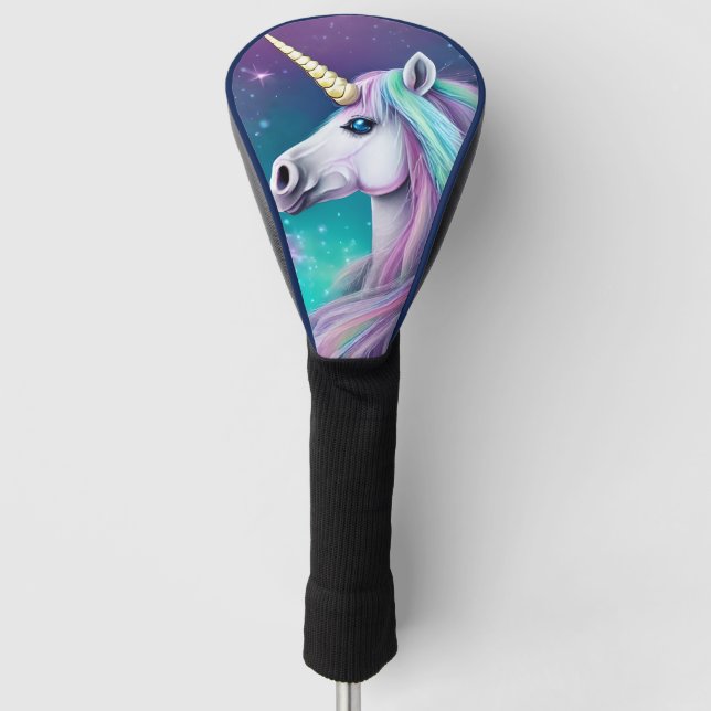 Fantasy Unicorn with Blue and Pink Hair Golf Head Cover (Front)