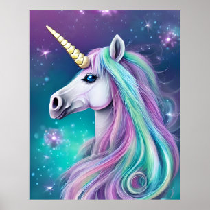 Fantasy Unicorn with Blue and Pink Hair Poster