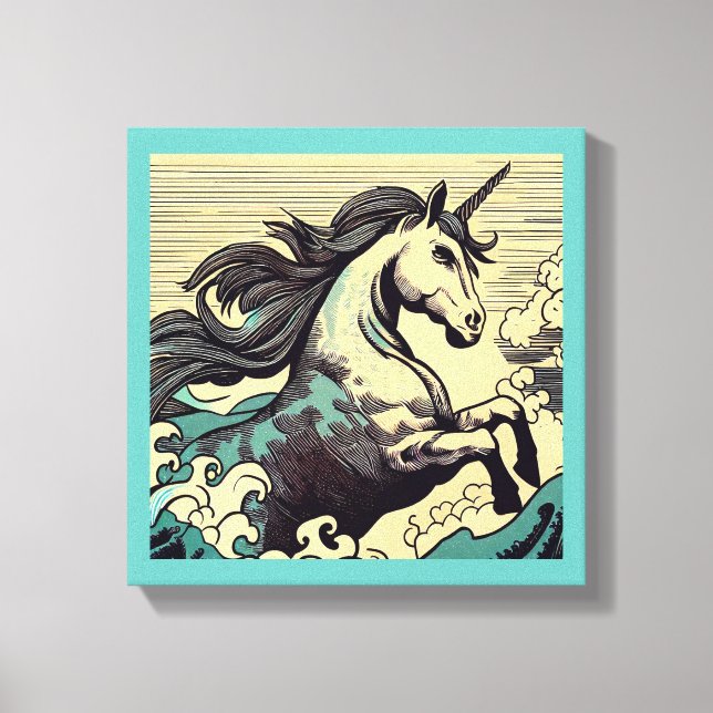 Fantasy Unicorn - Woodcut 3 Canvas Print (Front)