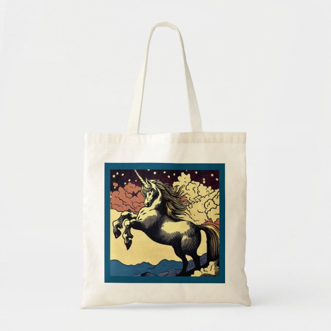 Fantasy Unicorn - Woodcut 4 Tote Bag (Front)
