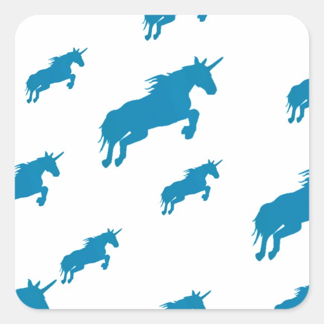 fantasy unicorns magical pattern white and blue square sticker (Front)