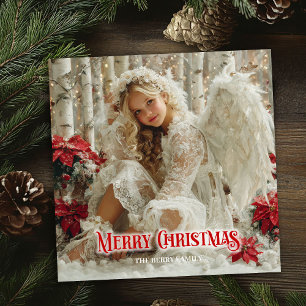 Fantasy Victorian angel red and gold festive card