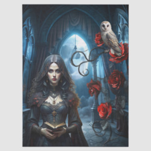 Fantasy Victorian Gothic Woman & White Owl  Tissue Paper