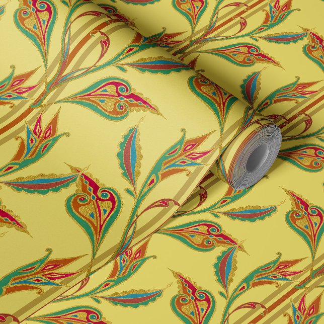 Fantasy vine of gold, red and green leaves wallpaper (Creator Uploaded)