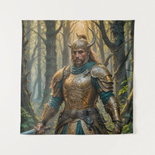 Fantasy Warrior in Golden Armour Tapestry