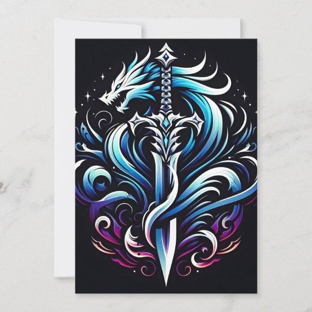 Fantasy Warrior Mystic Dragon Sword Flame Announcement (Front)
