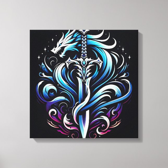 Fantasy Warrior Mystic Dragon Sword Flame Canvas Print (Front)