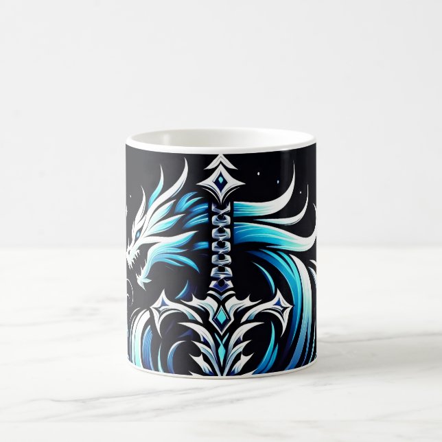 Fantasy Warrior Mystic Dragon Sword Flame Coffee Mug (Center)