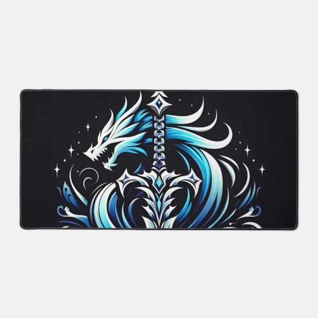 Fantasy Warrior Mystic Dragon Sword Flame Desk Mat (Front)