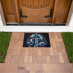 Fantasy Warrior Mystic Dragon Sword Flame Doormat