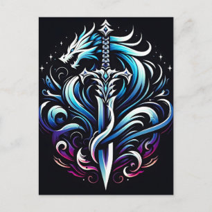 Fantasy Warrior Mystic Dragon Sword Flame Holiday Postcard
