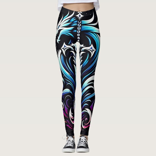 Fantasy Warrior Mystic Dragon Sword Flame Leggings (Front)