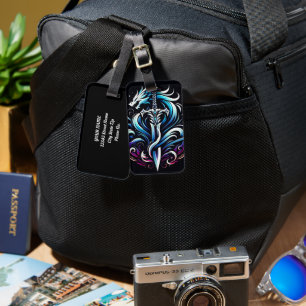Fantasy Warrior Mystic Dragon Sword Flame Luggage Tag