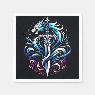 Fantasy Warrior Mystic Dragon Sword Flame Napkin