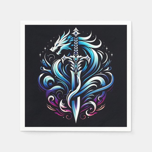 Fantasy Warrior Mystic Dragon Sword Flame Napkin (Front)