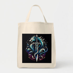 Fantasy Warrior Mystic Dragon Sword Flame Tote Bag