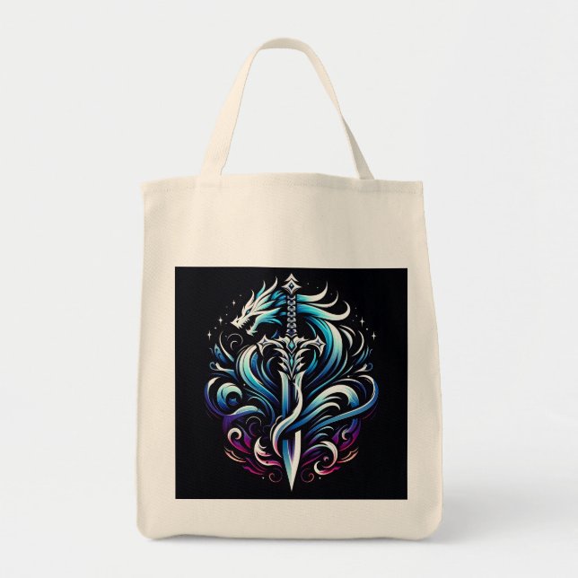 Fantasy Warrior Mystic Dragon Sword Flame Tote Bag (Front)