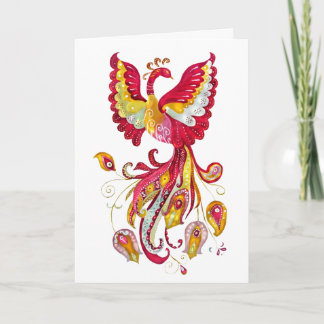 Fantasy Watercolor Firebird or Red Phoenix Bird Card