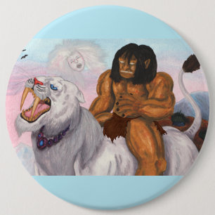 Fantasy Watercolor Illustration Beast riding Tiger 6 Cm Round Badge