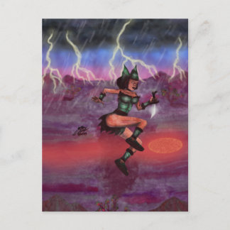 fantasy watercolor painting warrior woman fighting postcard