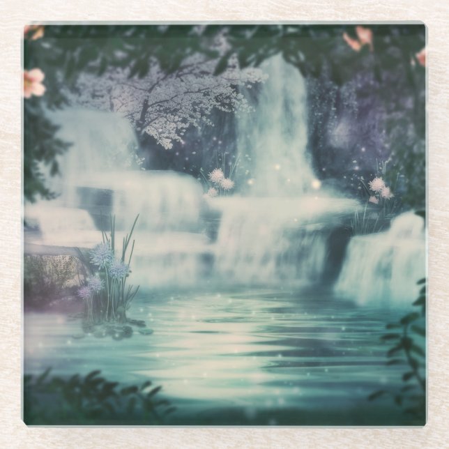 Fantasy Waterfall Cascade Glass Coaster (Front)