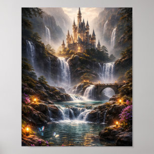 Fantasy Waterfall Castle Poster