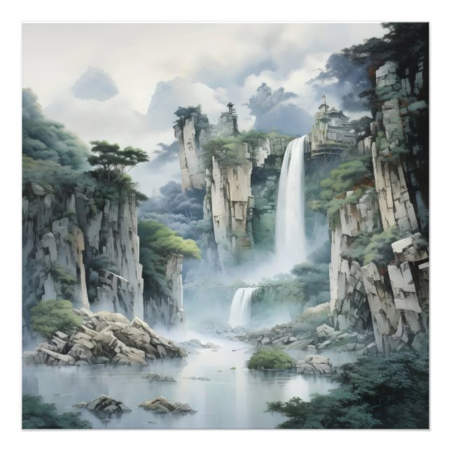 Fantasy Waterfall Landscape Nature Photo Print (Front)